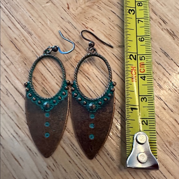 Elegant Bronze and Teal Earrings - Picture 3 of 3